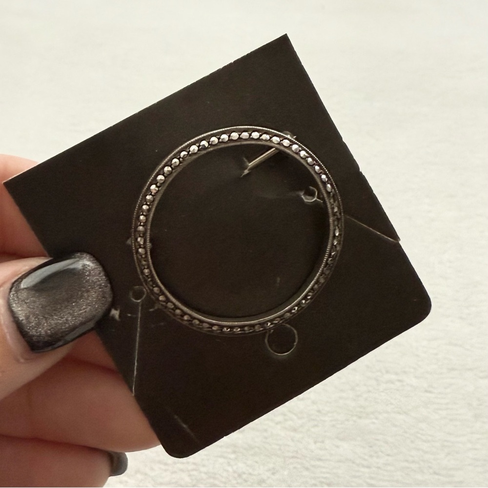 Vintage Sterling Silver Marcasite Circle Brooch Pin
